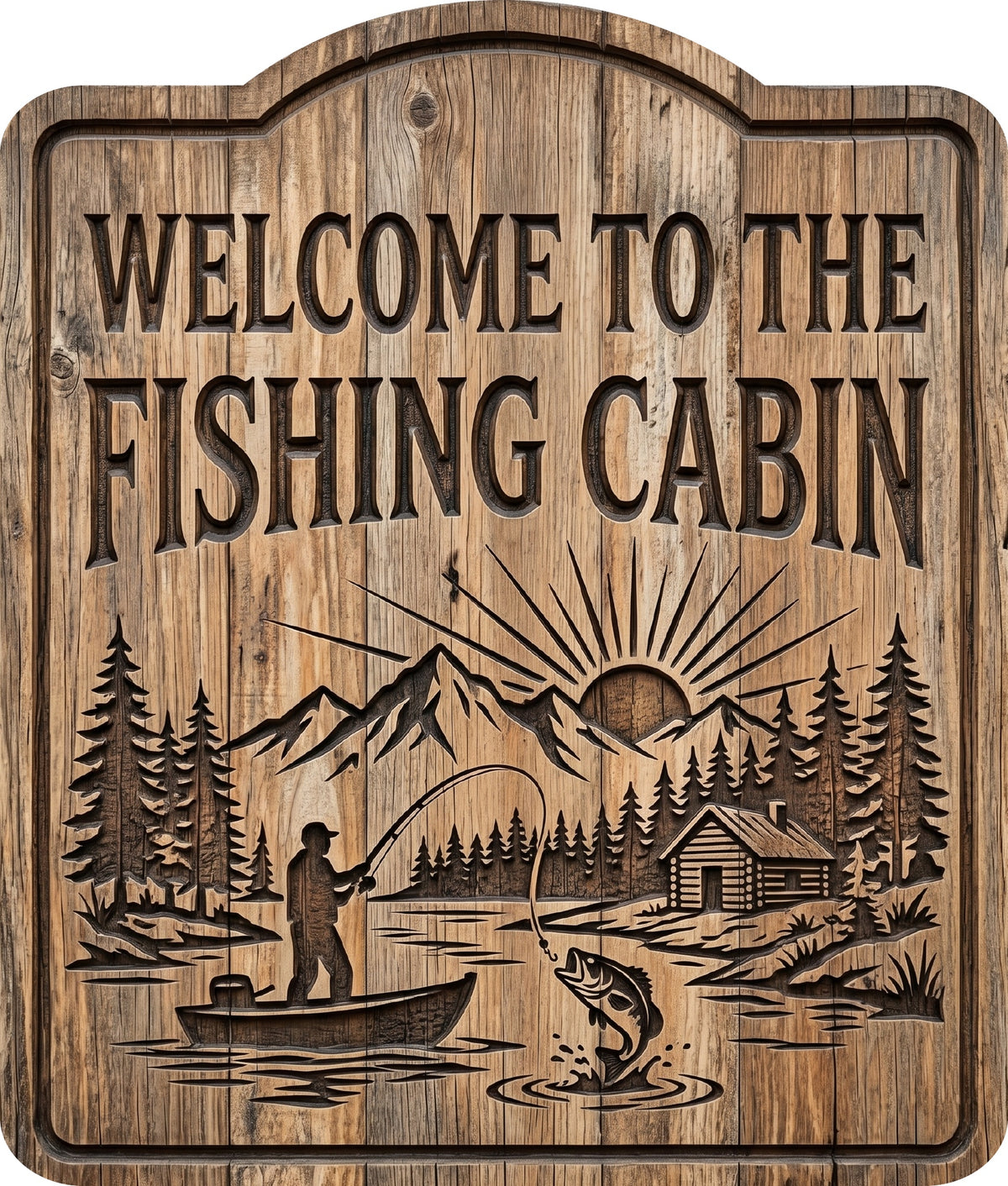 Welcome to the Fishing Cabin Rustic Sign 20x24