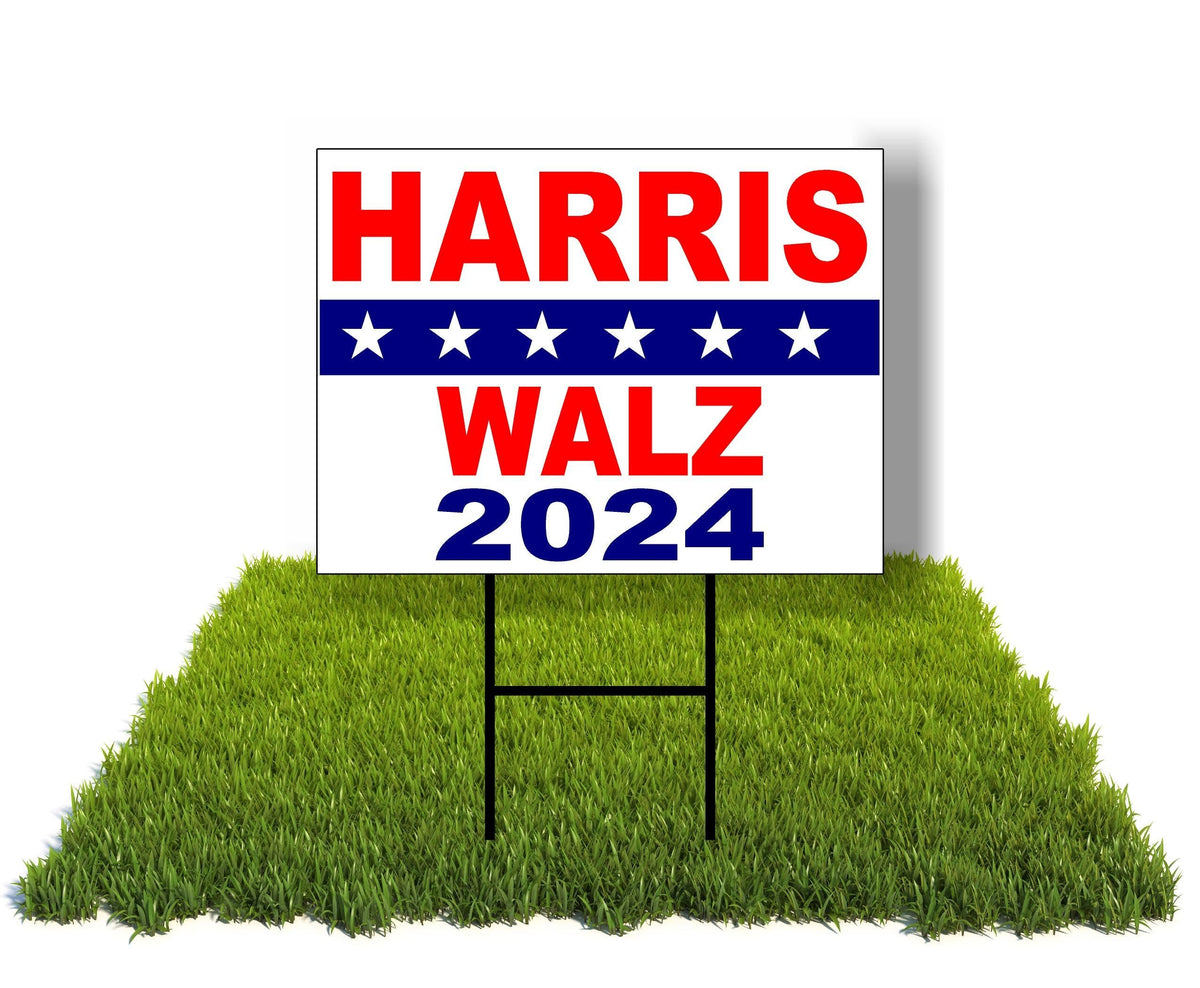 ECO Harris Walz 2024 Kamala Tim Star Double Sided 12x16 in Yard Road Sign w/Stand