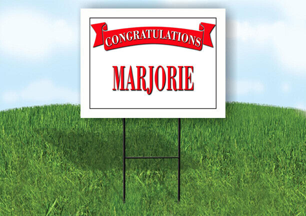 MARJORIE CONGRATULATIONS RED BANNER 18in x 24in Yard sign with Stand