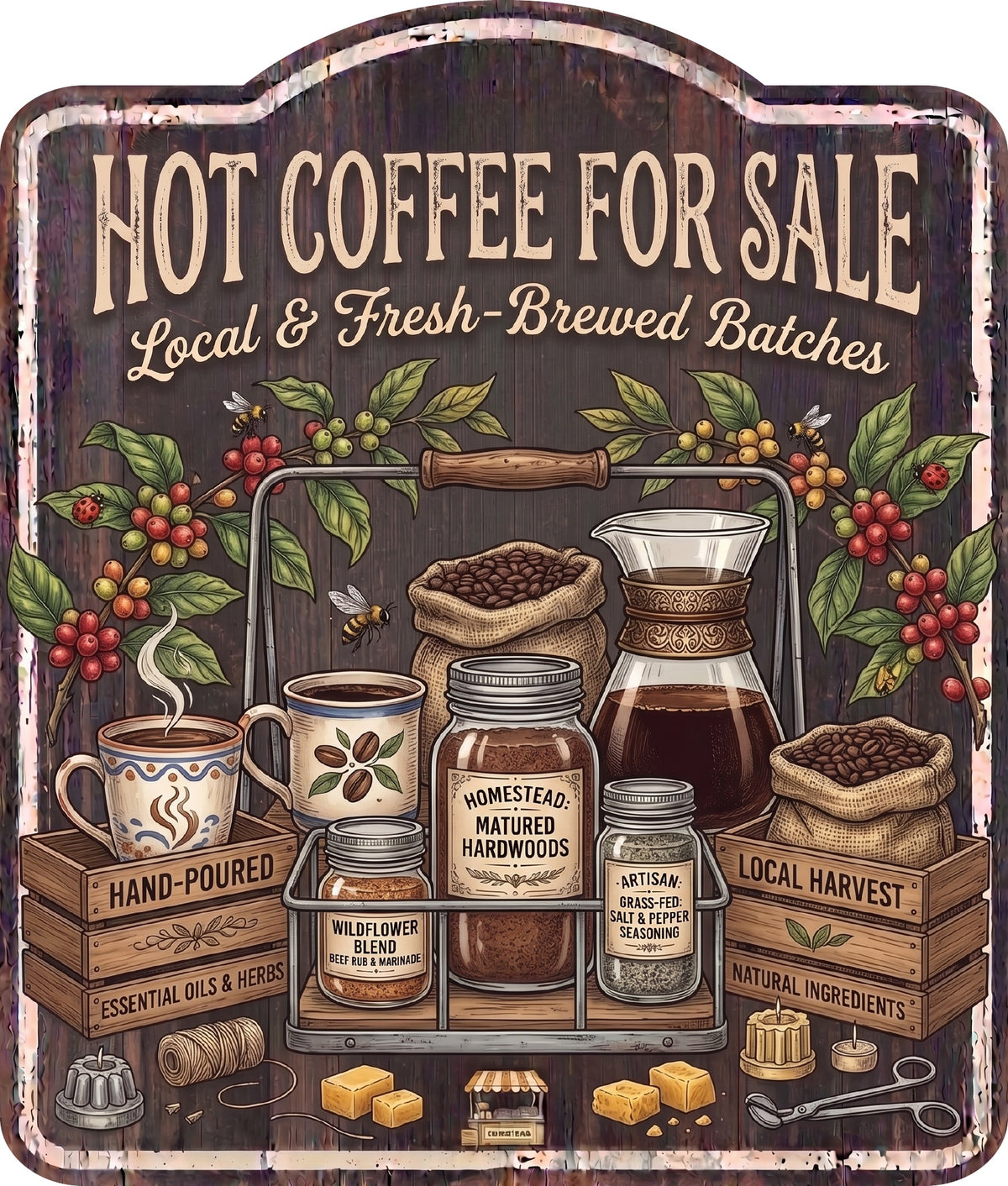 Hot Coffee for Sale Rustic Sign
