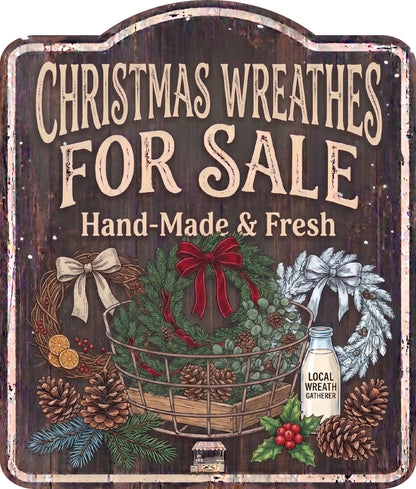 Christmas Wreathes for Sale Rustic Sign