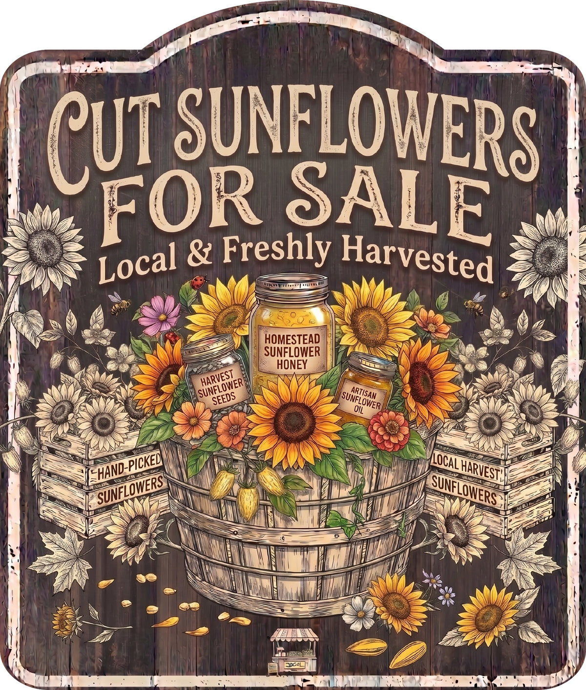 Cut Sunflower for Sale Rustic Sign