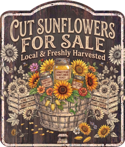 Cut Sunflower for Sale Rustic Sign