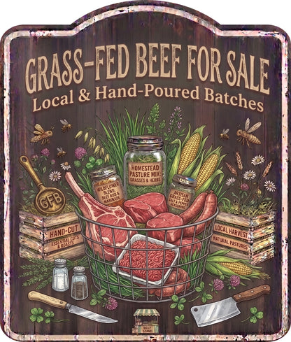 Grass Fed Beef for Sale Rustic Sign
