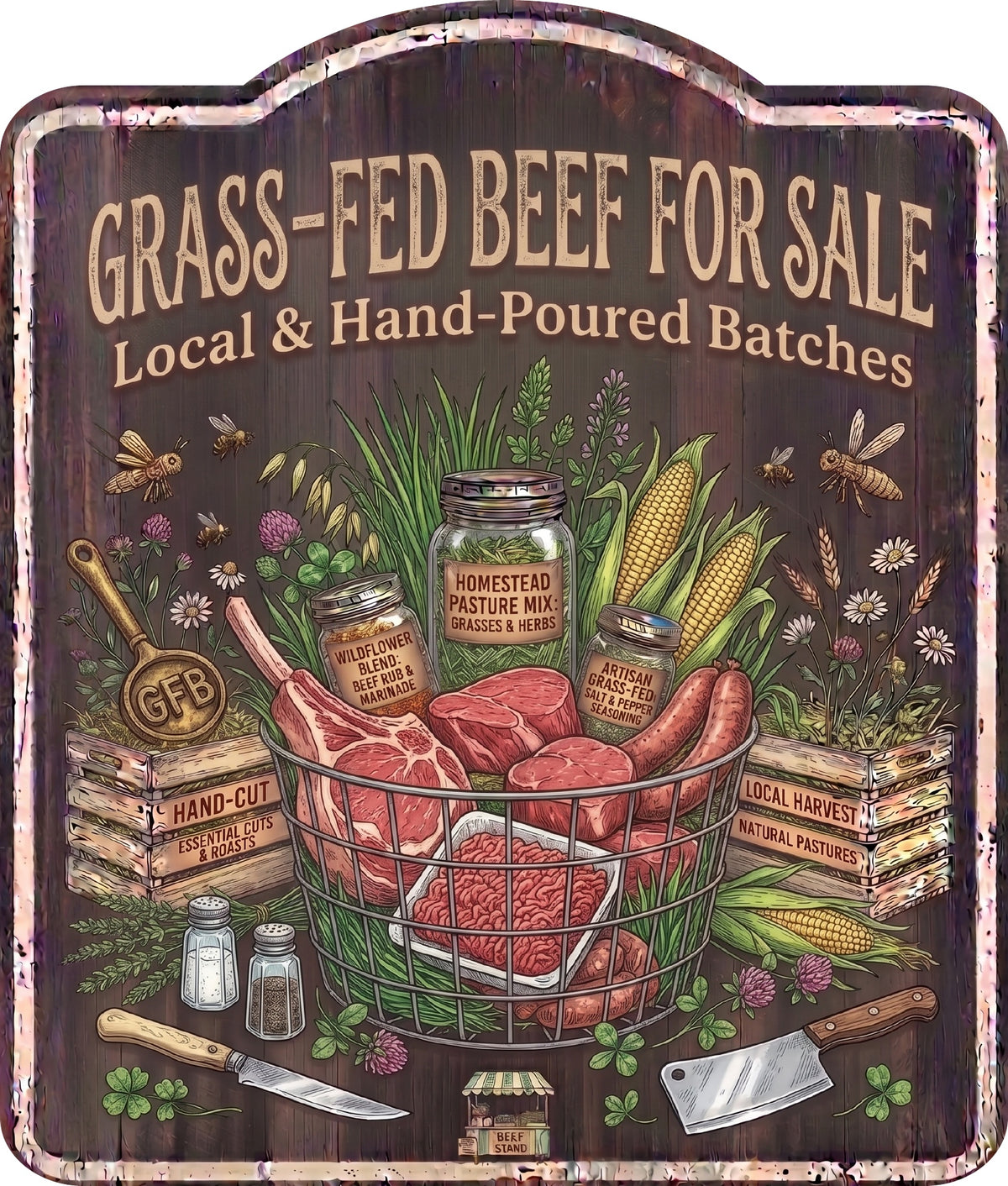 Grass Fed Beef for Sale Rustic Sign