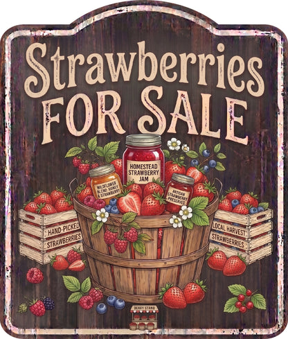 Strawberries for Sale Rustic Sign