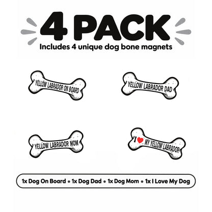 Yellow Labrador Dog Bone Magnet 4 Pack, 7 x 3 Inch Magnets