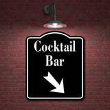 Cocktail Bar 45 Degree Down Right Arrow BLACK Aluminum Composite Sign