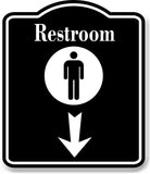 Restroom Men Down Arrow BLACK Aluminum Composite Sign