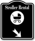 Stroller Rental 45 Degree Down Right Arrow BLACK Aluminum Composite Sign