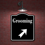 Grooming Room 45 Degree Up Right Arrow BLACK Aluminum Composite Sign