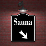 Sauna Day Spa 45 Degree Down Right Arrow BLACK Aluminum Composite Sign