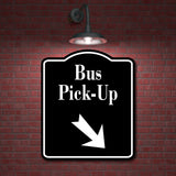 Bus Pick-Up 45 Degree Down Right Arrow BLACK Aluminum Composite Sign