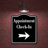 Appointment Check-In Right Arrow BLACK Aluminum Composite Sign