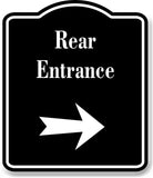 Rear Entrance Right Arrow BLACK Aluminum Composite Sign