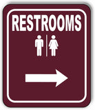 RESTROOMS DIRECTIONAL RIGHT ARROW CAMPING Aluminum composite sign