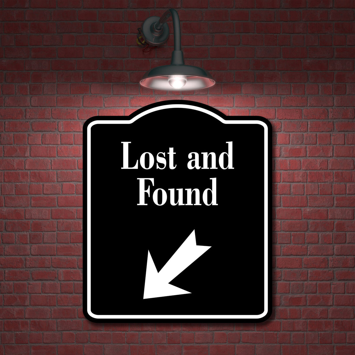 Lost and Found 45 Degree Down Left Arrow BLACK Aluminum Composite Sign
