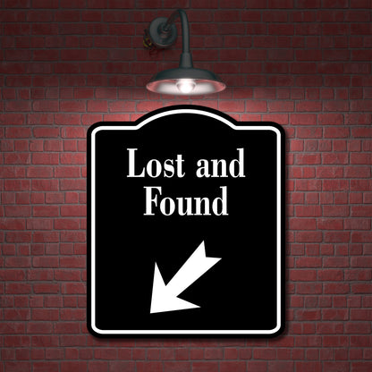 Lost and Found 45 Degree Down Left Arrow BLACK Aluminum Composite Sign