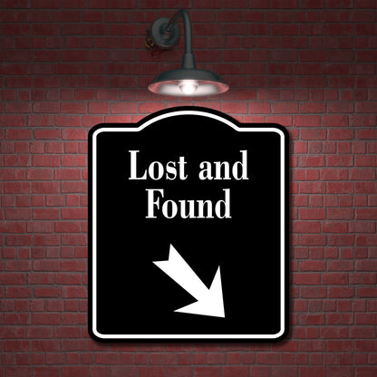 Lost and Found 45 Degree Down Right Arrow BLACK Aluminum Composite Sign