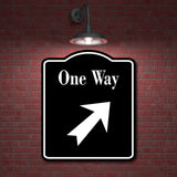 One Way 45 Degree Up Right Arrow BLACK Aluminum Composite Sign