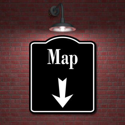Map Directions Down Arrow BLACK Aluminum Composite Sign