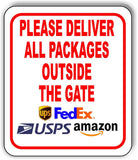PLEASE DELIVER ALL PACKAGES OUTSIDE THE GATE Metal Aluminum composite sign