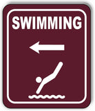 SWIMMING DIRECTIONAL LEFT ARROW CAMPING Metal Aluminum composite sign