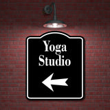 Yoga Studio Left Arrow BLACK Aluminum Composite Sign