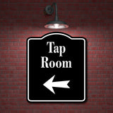 Tap Room Bar Left Arrow BLACK Aluminum Composite Sign