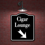 Cigar Lounge Bar 45 Degree Down Right Arrow BLACK Aluminum Composite Sign