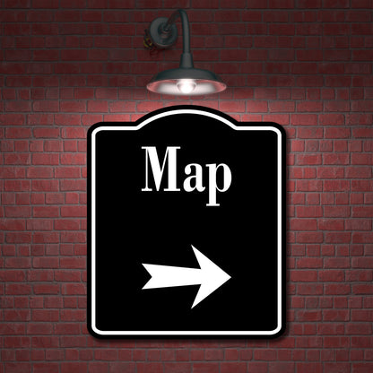 Map Directions Right Arrow BLACK Aluminum Composite Sign