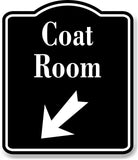 Coat Room 45 Degree Down Left Arrow BLACK Aluminum Composite Sign