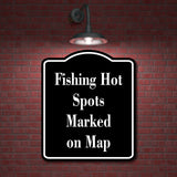 Fishing Hot Spots Marked on Map Fishing BLACK Aluminum Composite Sign