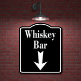 Whiskey Bar Down Arrow BLACK Aluminum Composite Sign