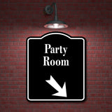 Party Room 45 Degree Down Right Arrow BLACK Aluminum Composite Sign