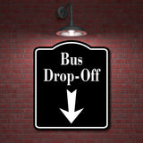 Bus Drop-Off Down Arrow BLACK Aluminum Composite Sign