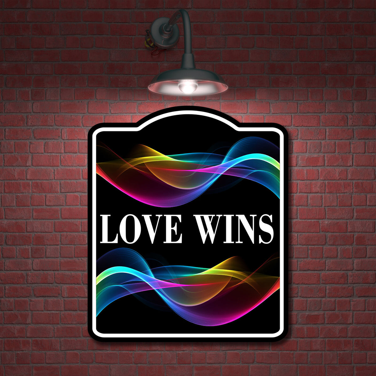 Love Wins With Rainbows BLACK Aluminum Composite Sign