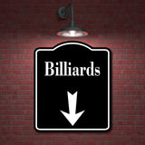 Billiards Down Arrow BLACK Aluminum Composite Sign