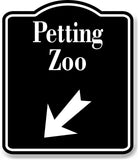 Petting Zoo 45 Degree Down Left Arrow BLACK Aluminum Composite Sign