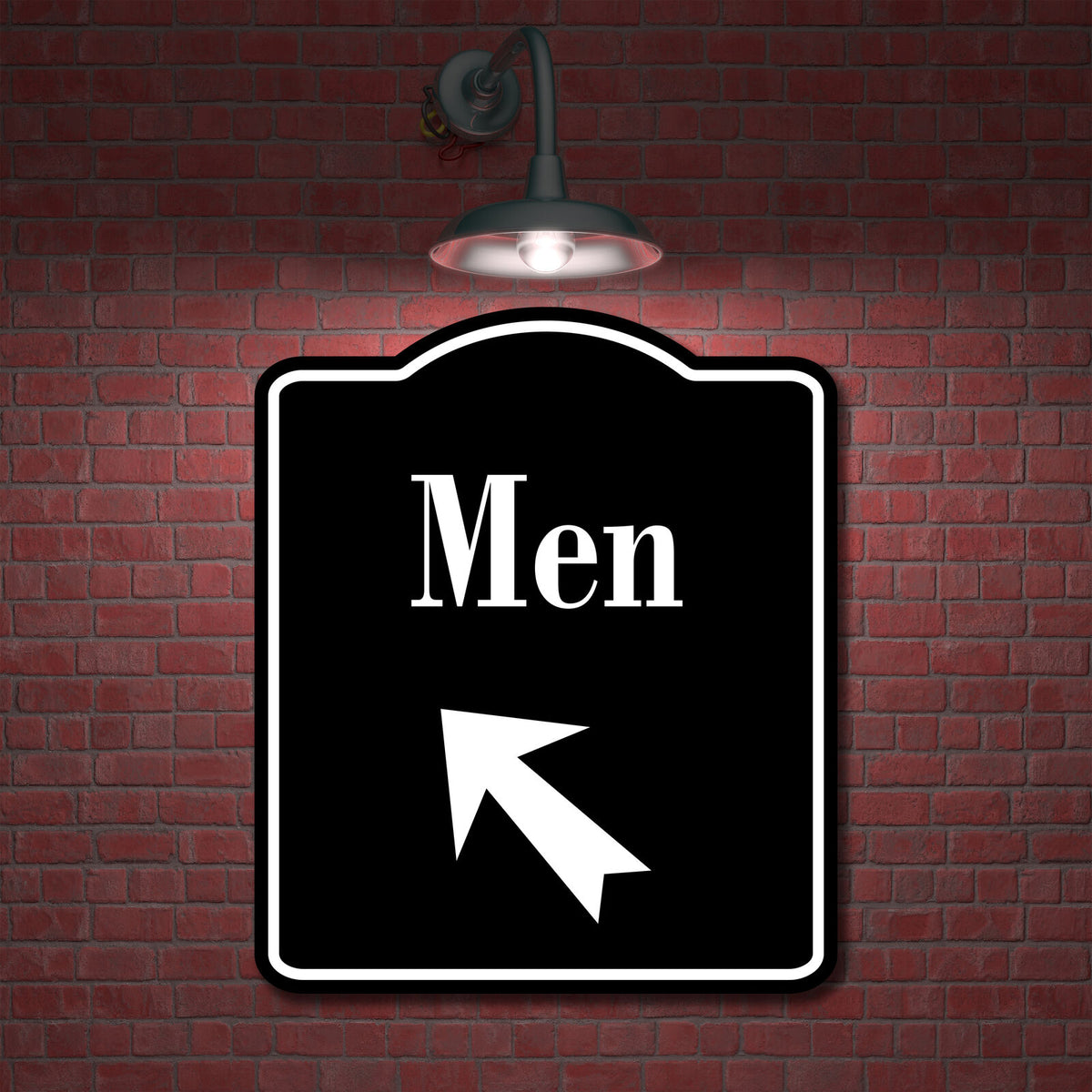 Men 45 Degree Up Left Arrow BLACK Aluminum Composite Sign