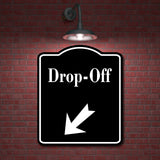 Drop-Off 45 Degree Down Left Arrow BLACK Aluminum Composite Sign