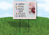 AMAZING LOVING STRONG HAPPY MOTHERS DAY 18inx24in Yard Road Sign w/ Stand