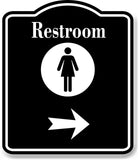 Restroom Women Right Arrow BLACK Aluminum Composite Sign