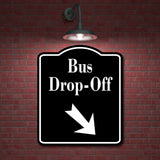 Bus Drop-Off 45 Degree Down Right Arrow BLACK Aluminum Composite Sign