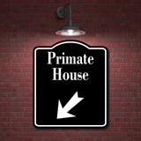 Primate House Zoo 45 Degree Down Left Arrow BLACK Aluminum Composite Sign