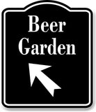 Beer Garden 45 Degree Up Left Arrow BLACK Aluminum Composite Sign