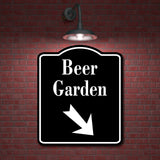 Beer Garden 45 Degree Down Right Arrow BLACK Aluminum Composite Sign