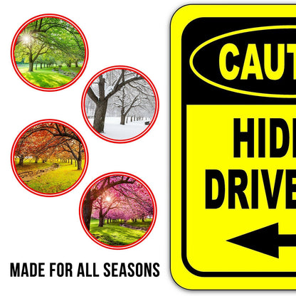 CAUTION HIDDEN DRIVEWAY LEFT ARROW Metal Aluminum Composite Sign