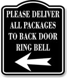 Please Deliver All Packages ToBack Ring Left Arrow BLACK Aluminum Composite Sign