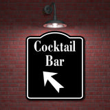 Cocktail Bar 45 Degree Up Left Arrow BLACK Aluminum Composite Sign